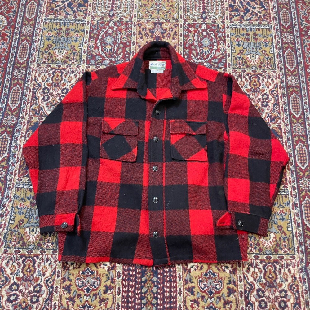VTG 50s 60s Maine Guide Congress Buffalo Plaid Wool Shirt Jacket Red Black L USA